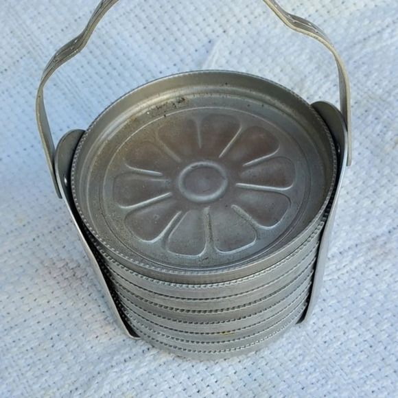 Vintage Aluminum Coaster Set - Picture 2 of 5